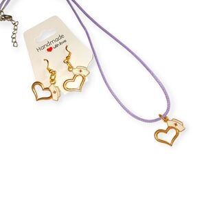 Gold Heart Necklace and Earring Set